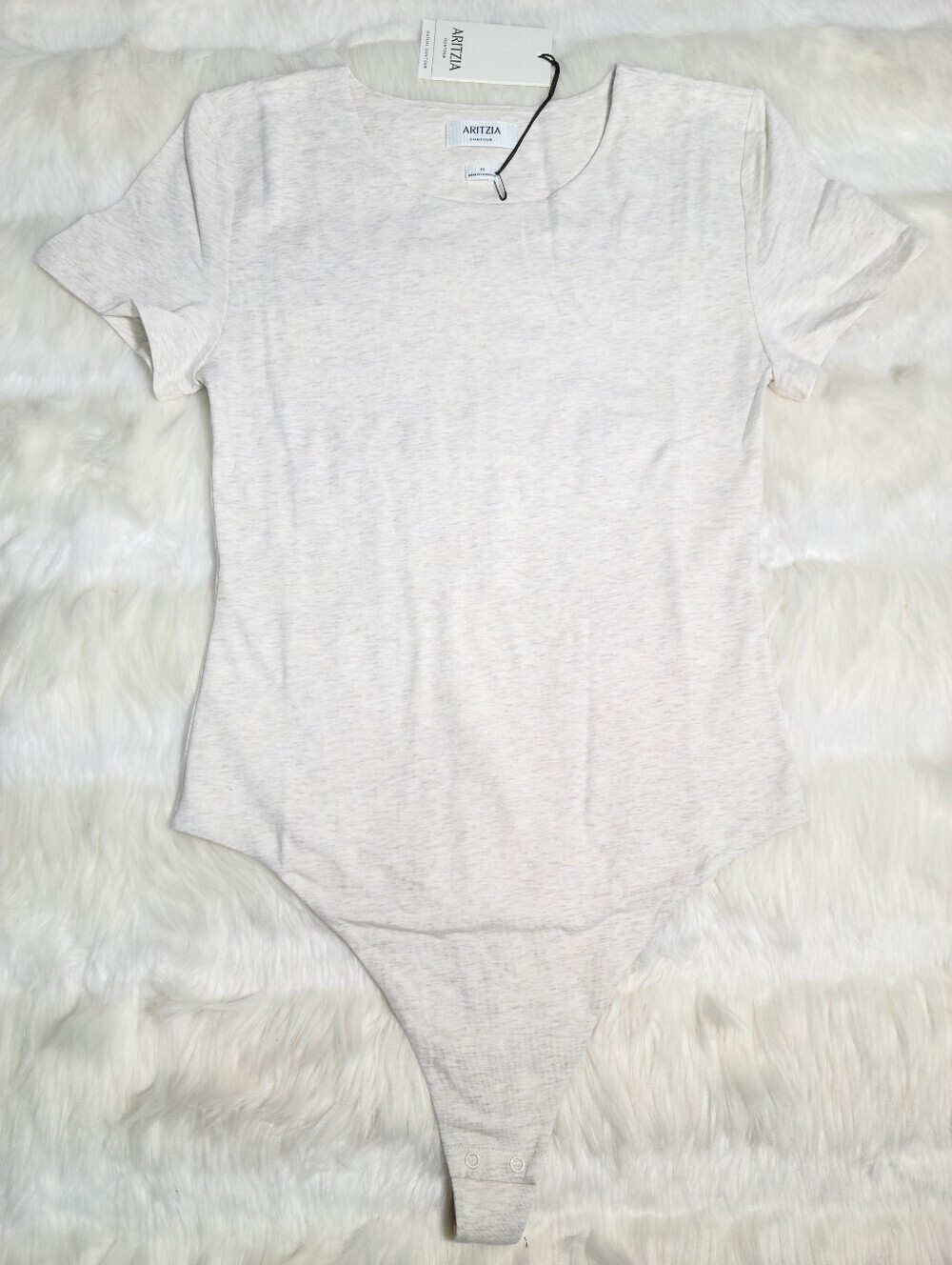 Aritzia Contour Crewneck Shortsleeve Bodysuit Light Oatmeal Women Medium NEW